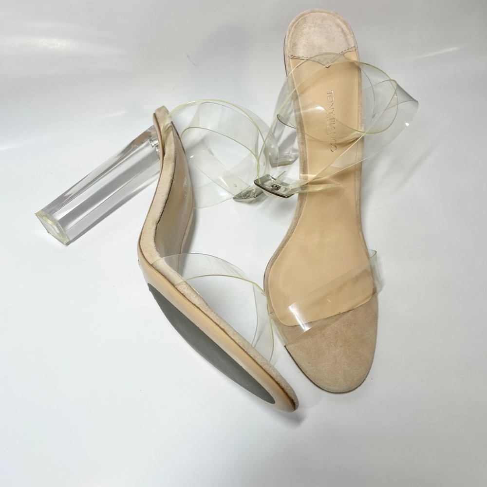 NWOB Tony Bianco Kiki Clear Vinylite/Blush Suede Heels Sandals Size 9